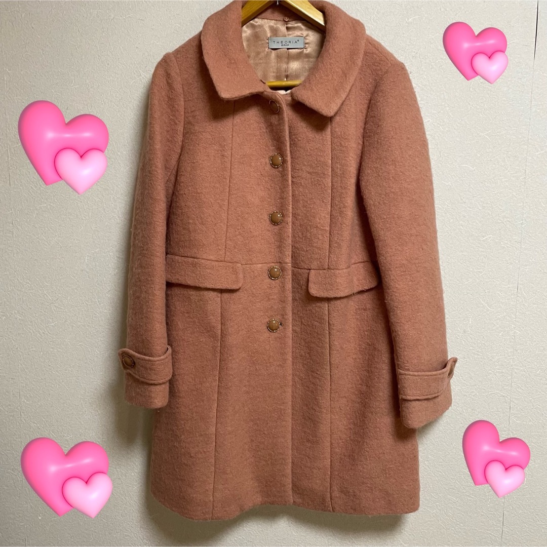 ★ハーフコート　 Lサイズ　サーモンピンク色　ファー取り外し可能★ レディースのジャケット/アウター(ロングコート)の商品写真