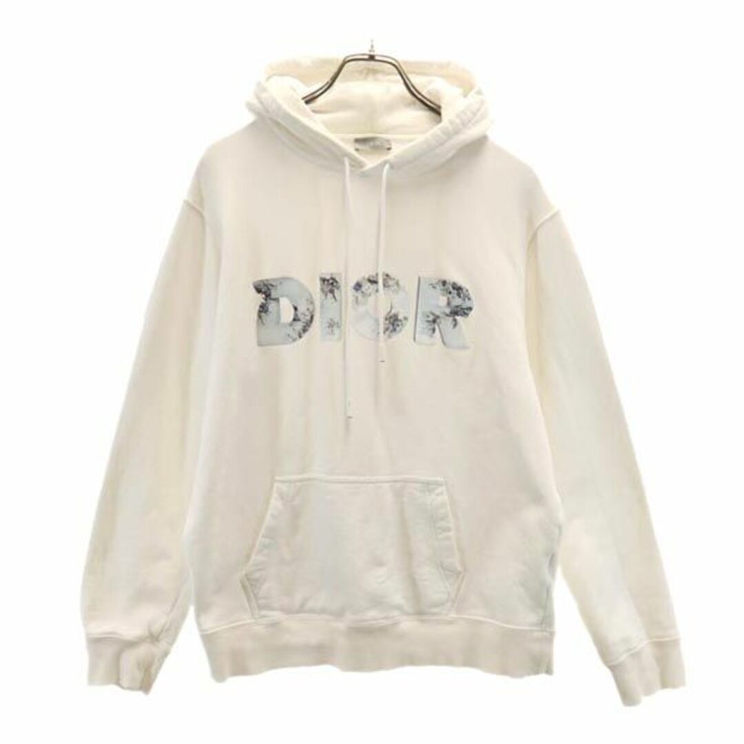 ディオール プリント 長袖 スウェットパーカー L ホワイト Dior 裏起毛 プルオーバー レディース  【231231】61cm肩幅