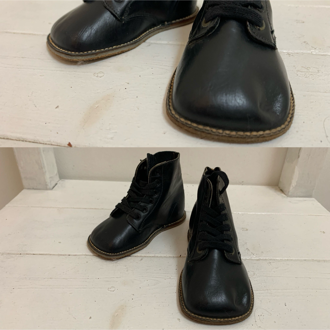 VINTAGE ヴィンテージ ANTIQUE ベビーレースアップブーツ ブラック キッズ/ベビー/マタニティのベビー靴/シューズ(~14cm)(ブーツ)の商品写真