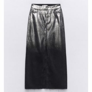 ザラ(ZARA)の新品✨フォイルディテールデニムロングスカート(ロングスカート)