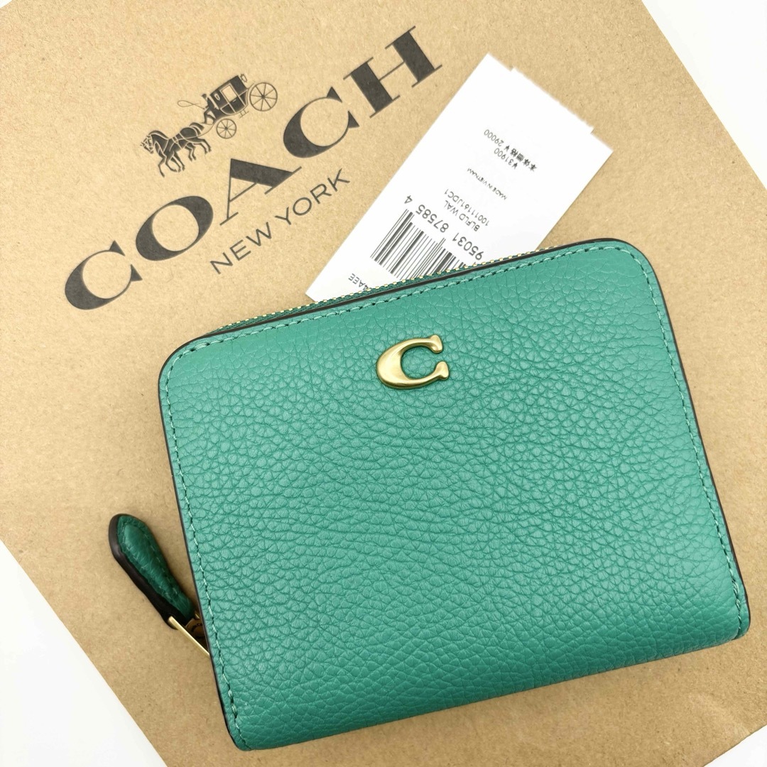 新品☆COACH 折り財布　 グリーン　レザー 折り財布