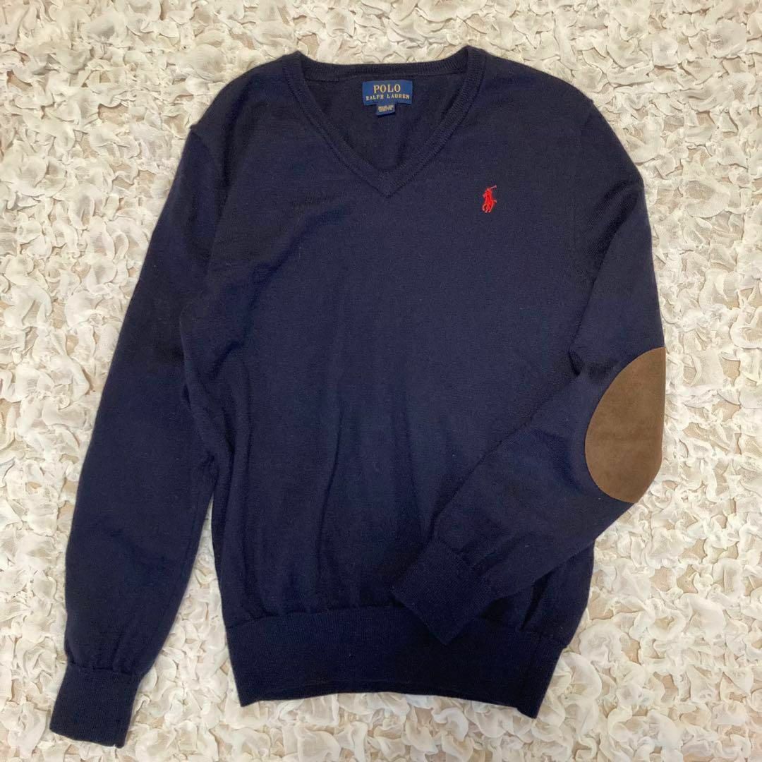 POLO RALPH LAUREN(ポロラルフローレン)のPOLO RALPH LAUTEN エルボーパッチ ウールニット  レザー レディースのトップス(ニット/セーター)の商品写真