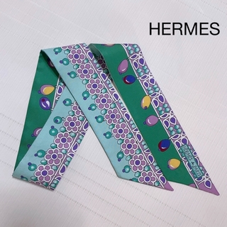 エルメス(Hermes)のHermes エルメス　ツイリー　スカーフ　バンダナ　リボン　花柄　新品同様(バンダナ/スカーフ)