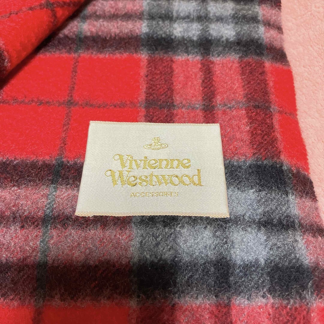 Vivienne Westwood(ヴィヴィアンウエストウッド)の【ヴィヴィアン】ストール　マフラー　チェック　レッド×グレー×ブラック レディースのファッション小物(マフラー/ショール)の商品写真
