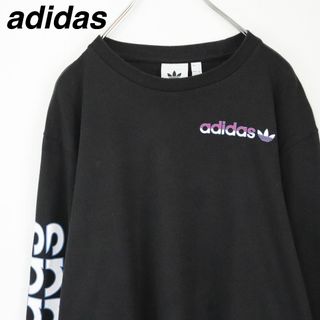 アディダス(adidas)の【アームロゴ】アディダス／ロンT　トレフォイルロゴ　モーションロゴ　Lサイズ　黒(Tシャツ/カットソー(七分/長袖))