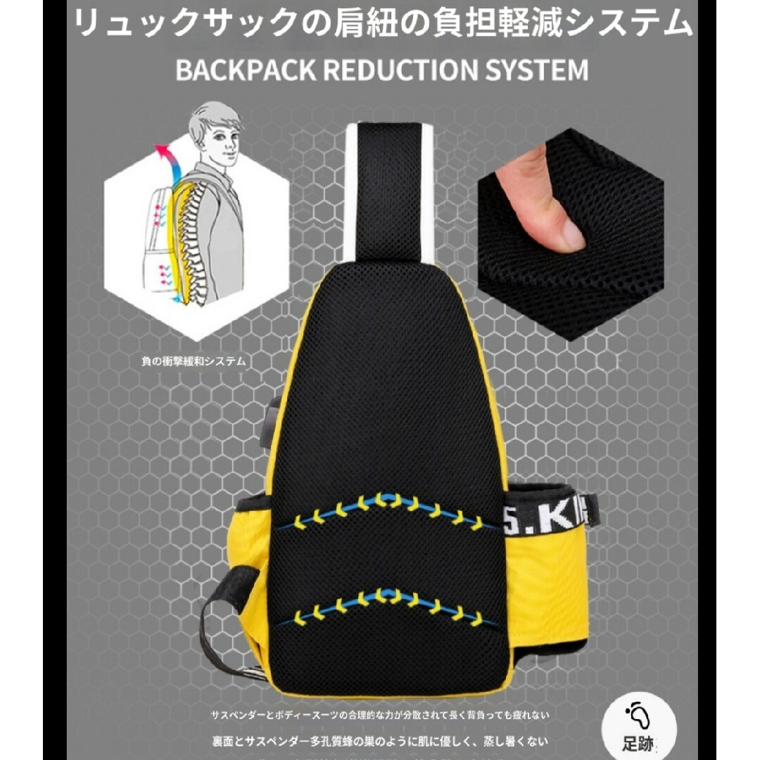ボディバッグ　USBポート付　ユニセックス 多機能 レッド　スタイリッシュ メンズのバッグ(ボディーバッグ)の商品写真