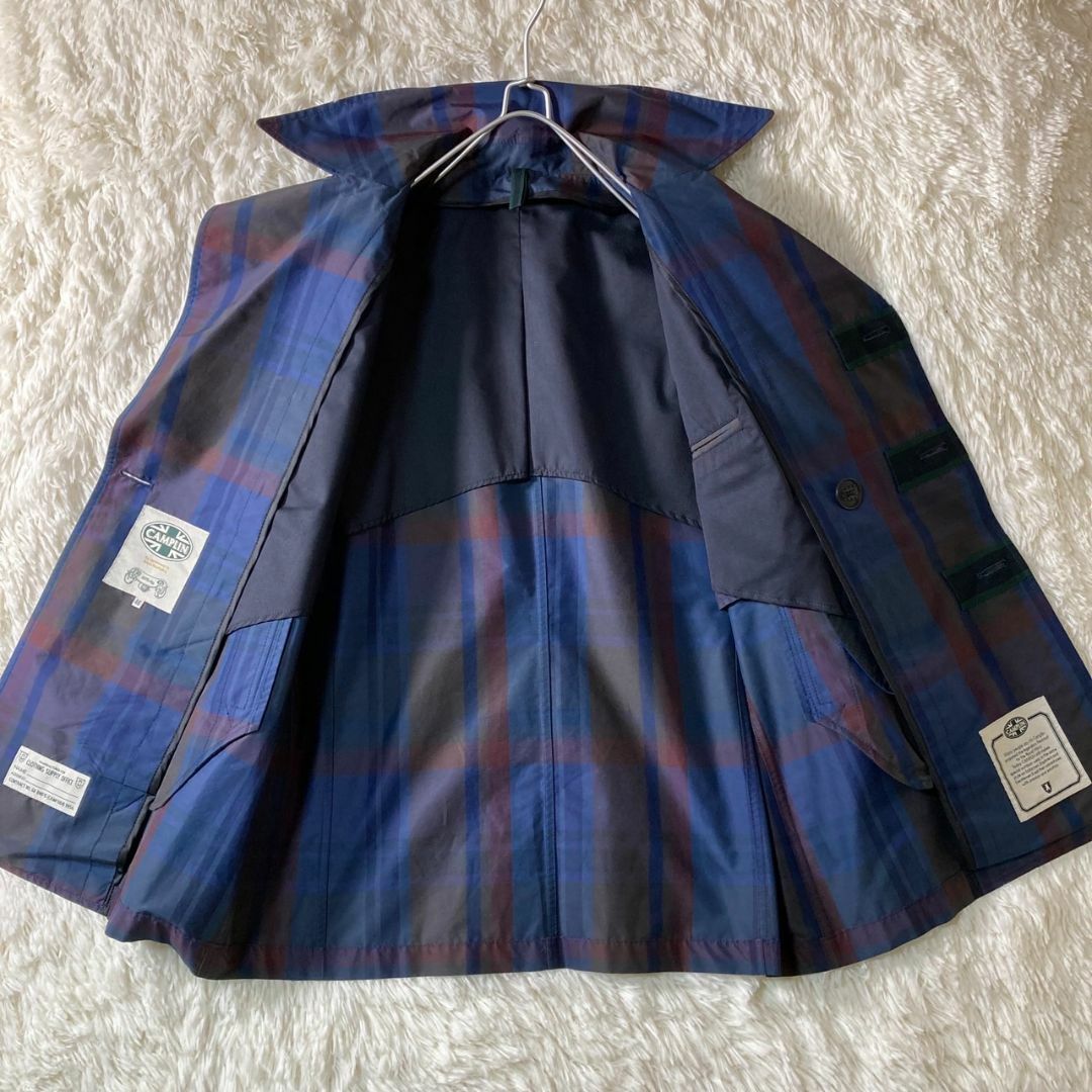 極美品 CAMPLIN カンプリン ピーコート チェック柄 ブルー系 46 M