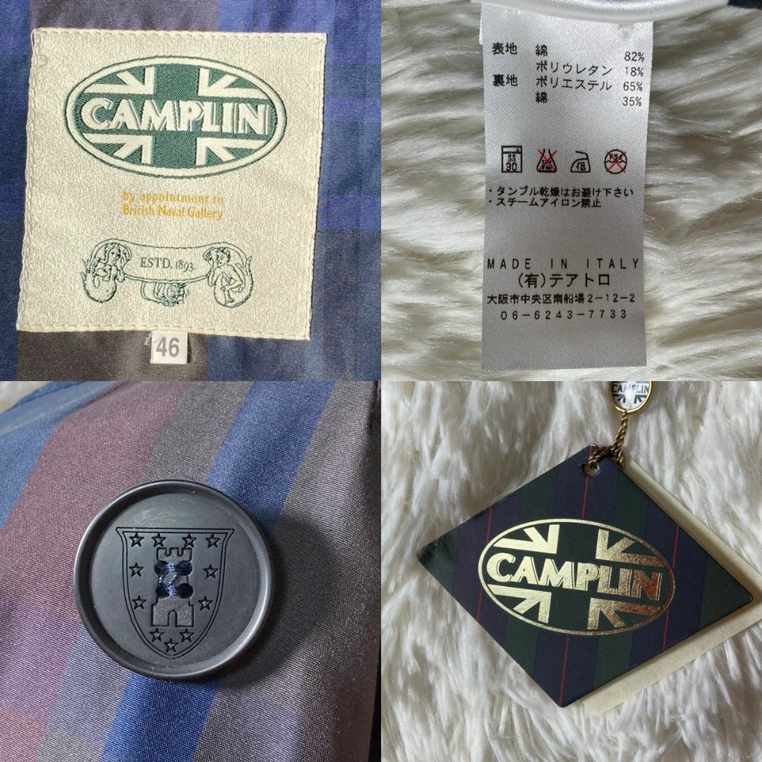 極美品 CAMPLIN カンプリン ピーコート チェック柄 ブルー系 46 M メンズのジャケット/アウター(ピーコート)の商品写真