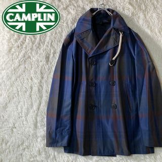 極美品 CAMPLIN カンプリン ピーコート チェック柄 ブルー系 46 M(ピーコート)