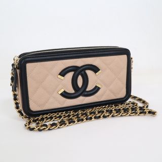 シャネル(CHANEL)の【CHANEL】シャネル CCフィリグリー チェーンウォレット キャビアスキン ベージュ×ブラック A84450/tm08154tg(財布)