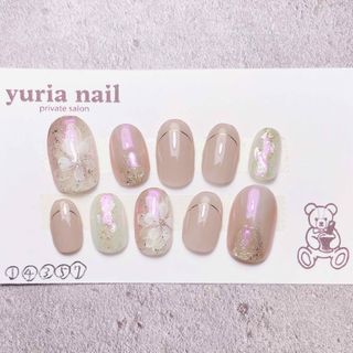 現品♡ジェルネイルチップ/透け感/フラワー/花/フレンチ/ニュアンス/奥行き(つけ爪/ネイルチップ)