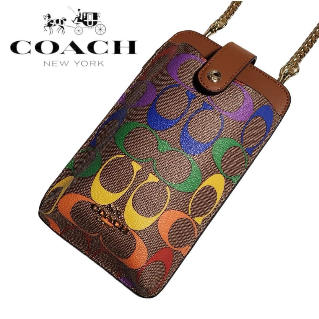 ✨新品タグ付き✨COACH コーチ　スマホショルダー　レインボー　シグネチャーバッグ