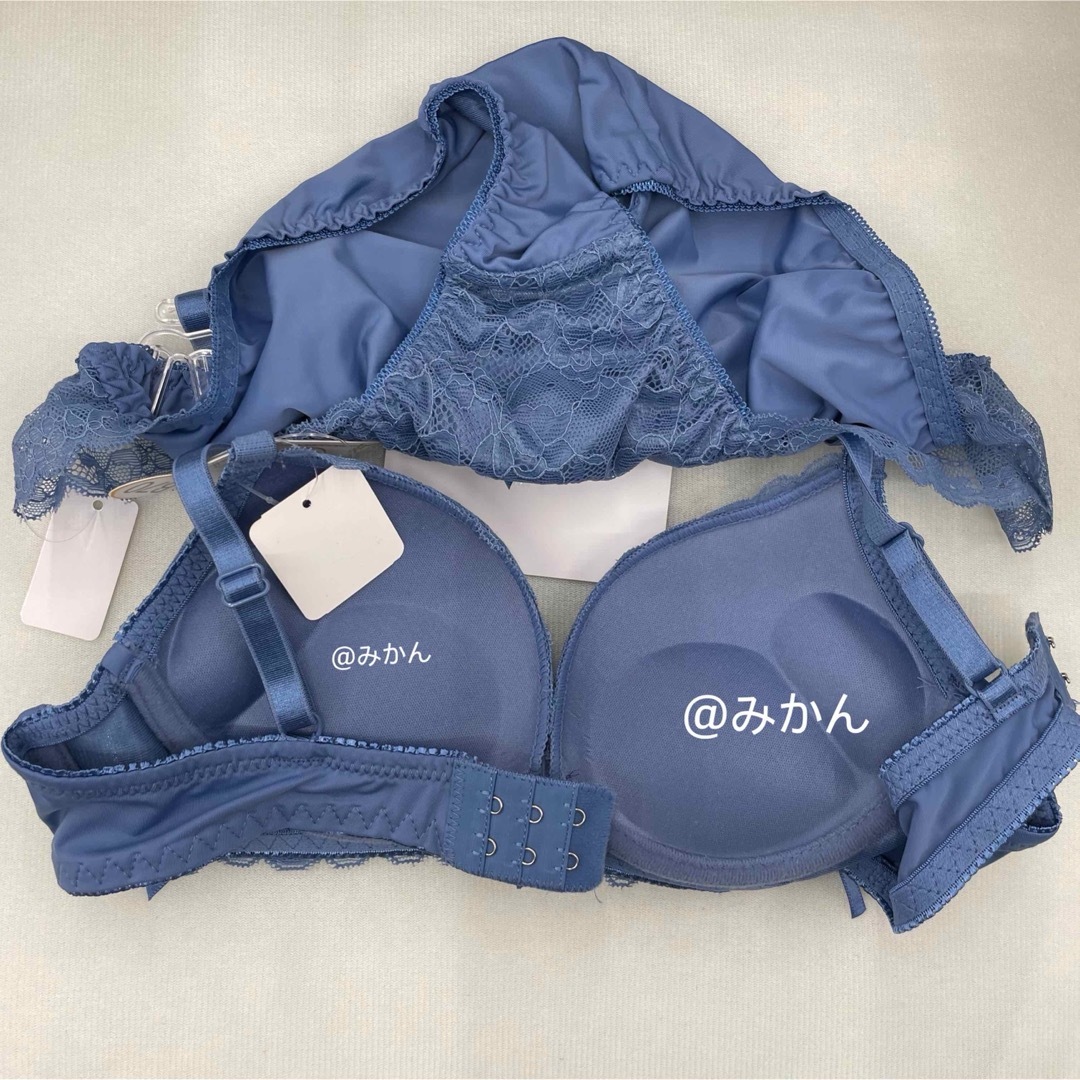 大人可愛い✨♥️ビターカラーレースアップブラショーツセット(ブルー) レディースの下着/アンダーウェア(ブラ&ショーツセット)の商品写真