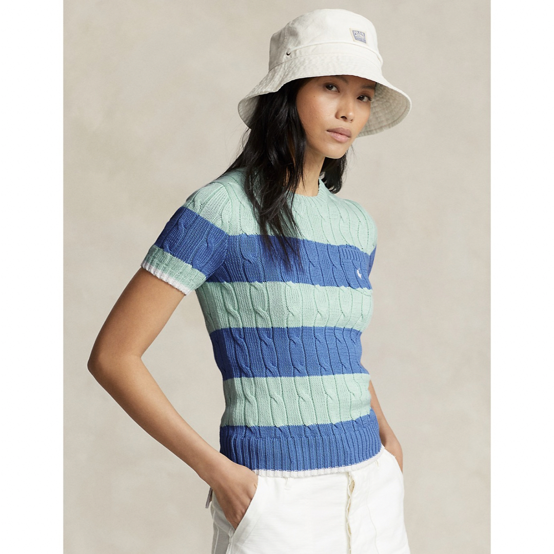 POLO RALPH LAUREN(ポロラルフローレン)の新品タグ付き　ラルフローレン　ストライプケーブルニット コットン セーター　S レディースのトップス(ニット/セーター)の商品写真