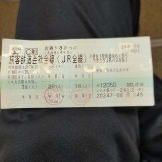 ジェイアール(JR)の青春18切符残り3回分(鉄道乗車券)