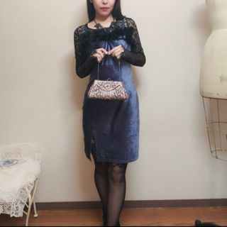 ヴィンテージ(VINTAGE)のヴィンテージ GATSBY dress フェザーファー ベロア ジャズ シンガ(ミニワンピース)