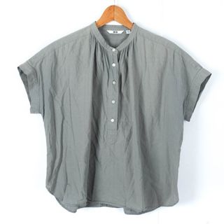 ユニクロ(UNIQLO)のユニクロ 半袖ブラウス バンドカラー レディース Lサイズ グレー UNIQLO(シャツ/ブラウス(長袖/七分))