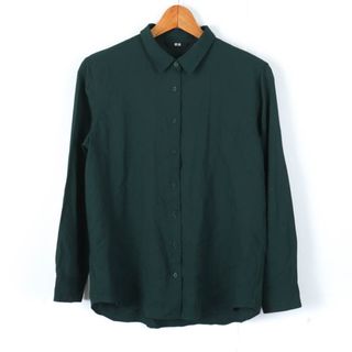 ユニクロ(UNIQLO)のユニクロ 長袖シャツ とろみブラウス レディース Mサイズ グリーン UNIQLO(シャツ/ブラウス(長袖/七分))