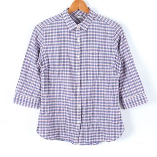 ユニクロ(UNIQLO)のユニクロ 七分袖シャツ チェック柄 レディース Mサイズ パープル UNIQLO(シャツ/ブラウス(長袖/七分))