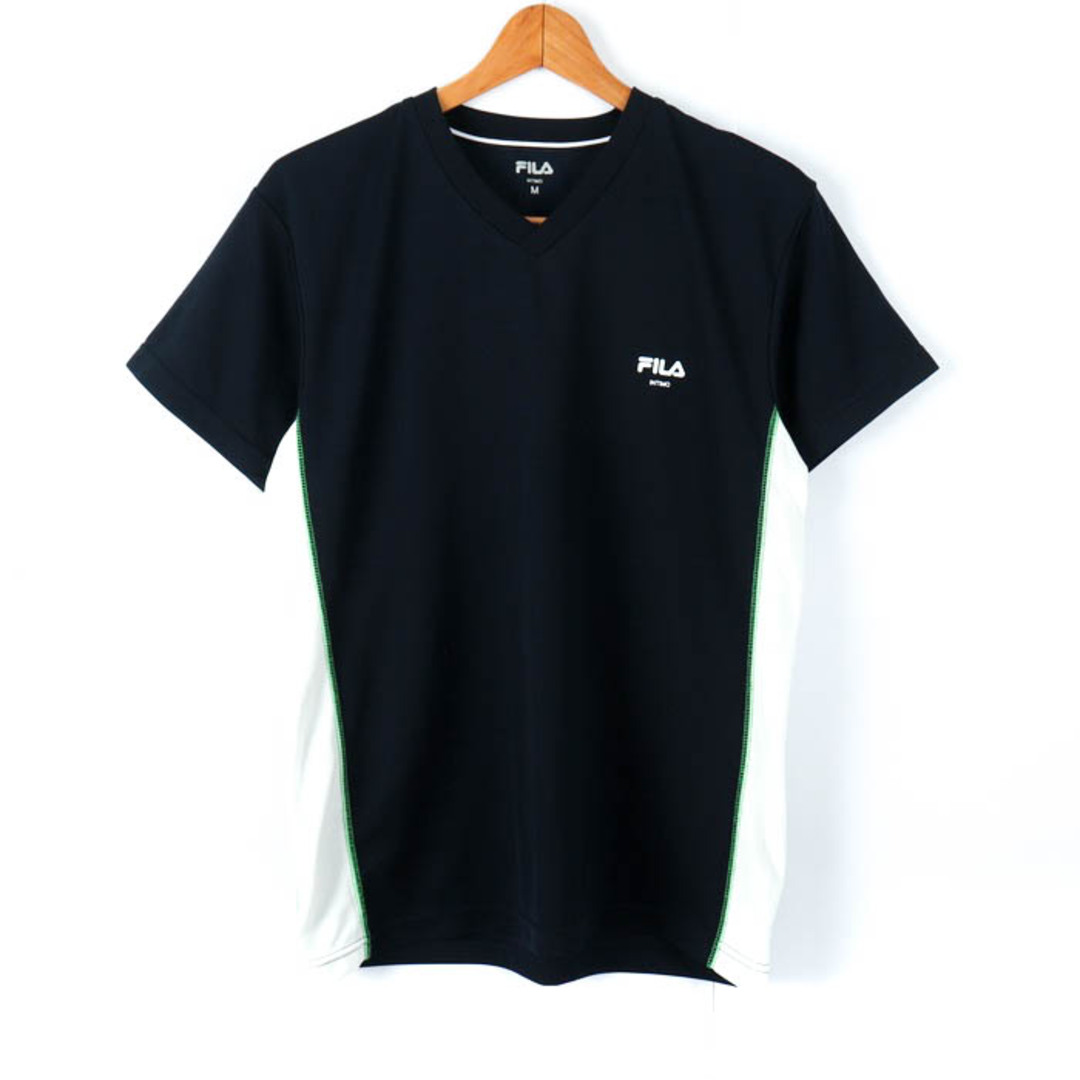 FILA(フィラ)のフィラ 半袖Tシャツ Vネック ワンポイントロゴ スポーツウエア メンズ Mサイズ ネイビー FILA メンズのトップス(Tシャツ/カットソー(半袖/袖なし))の商品写真