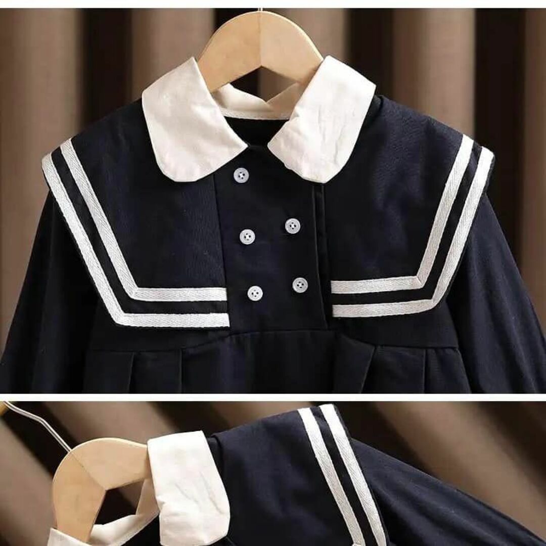 110㎝ セーラー カラー 制服 ワンピース ネイビー 女の子 卒園式 入学式 キッズ/ベビー/マタニティのキッズ服女の子用(90cm~)(ワンピース)の商品写真