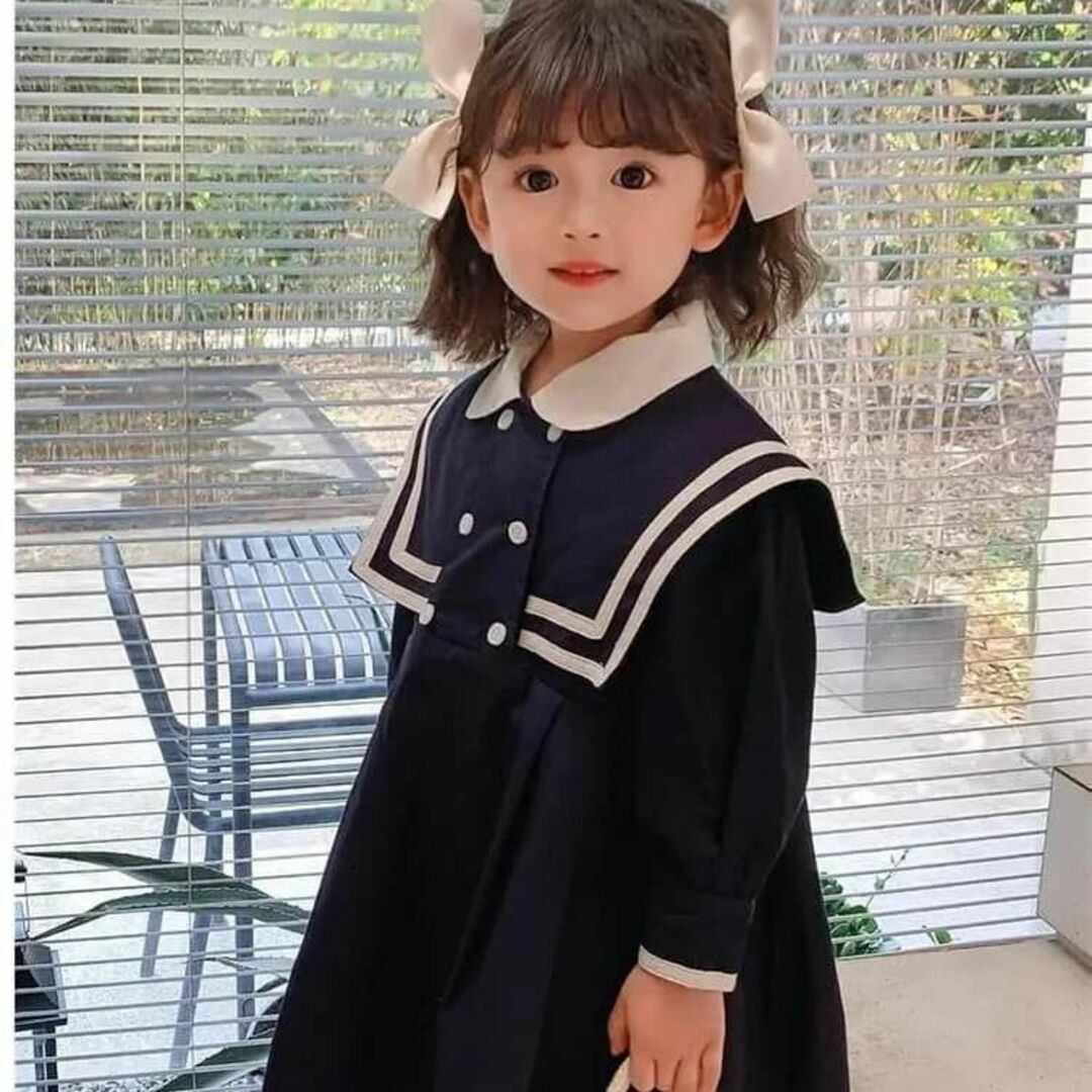 120㎝ セーラー カラー 制服 ワンピース ネイビー 女の子 卒園式 入学式 キッズ/ベビー/マタニティのキッズ服女の子用(90cm~)(ワンピース)の商品写真