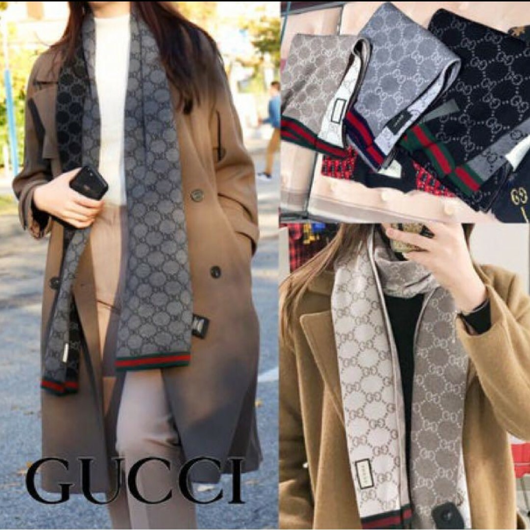 Gucci(グッチ)の❤美品❤GUCCI マフラー ストール スカーフ ❤ブラック＆グレー❤ メンズのファッション小物(マフラー)の商品写真