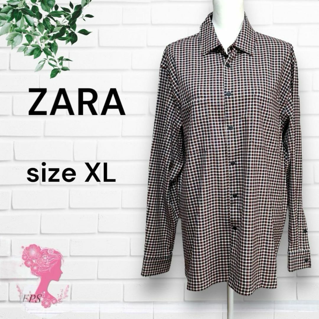 ZARA(ザラ)のZARA 大きいサイズ　XL チェックシャツ　ユニセックス レディースのトップス(シャツ/ブラウス(長袖/七分))の商品写真