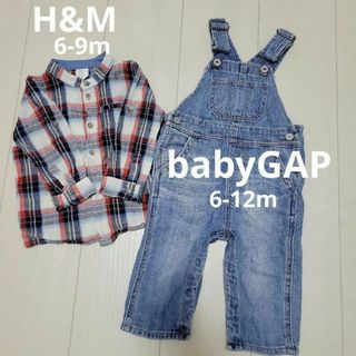 ベビーギャップ(babyGAP)のbabyGAP オーバーオール　H&M　チェックシャツ　2点セット(パンツ)