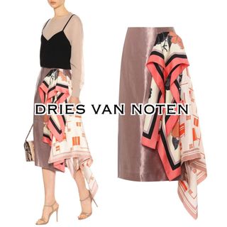 ドリスヴァンノッテン(DRIES VAN NOTEN)の★希少★ドリスヴァンノッテン★スカート★ドッキングスカーフ★ゴールド★(ひざ丈スカート)