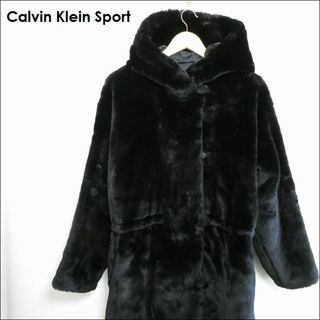 カルバンクライン(Calvin Klein)のCalvin Klein Sport レディース コート フェイクファー 黒 Ｍ(毛皮/ファーコート)