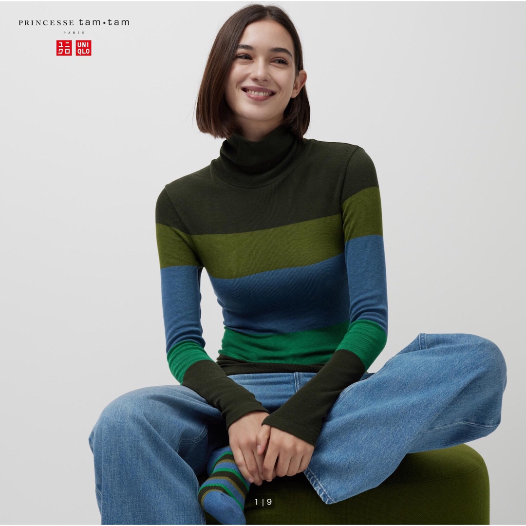 UNIQLO(ユニクロ)のユニクロ タム・タム ヒートテックシームレスリブタートルネックT グリーン L レディースのトップス(カットソー(長袖/七分))の商品写真