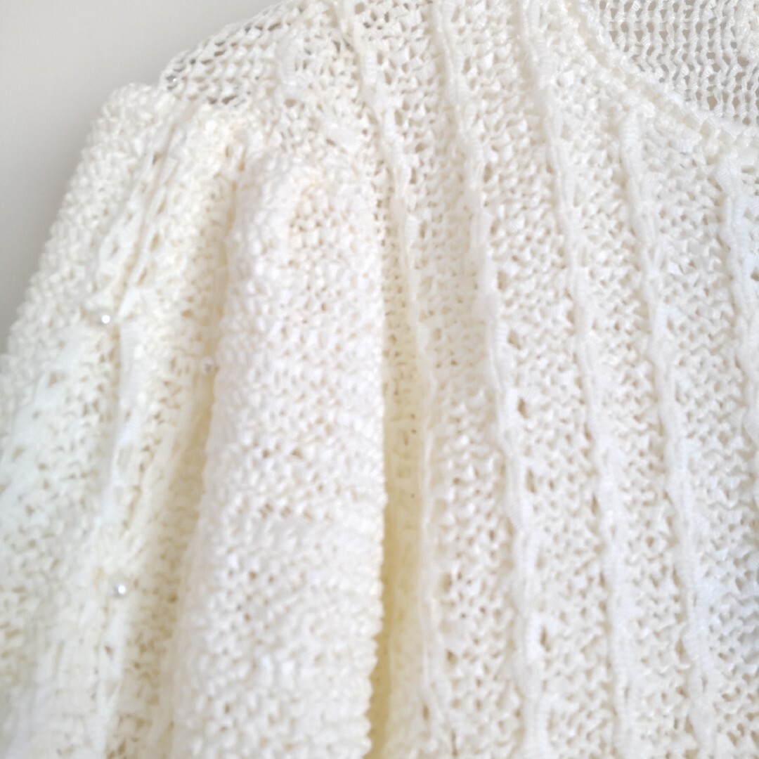 saint simeon パール付クルーネックサマーニット M 白 レディースのトップス(ニット/セーター)の商品写真