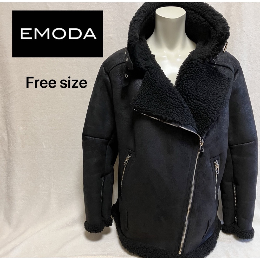 EMODA(エモダ)のEMODA レディース ボア ライダース ジャケット フリーサイズ レディースのジャケット/アウター(ライダースジャケット)の商品写真