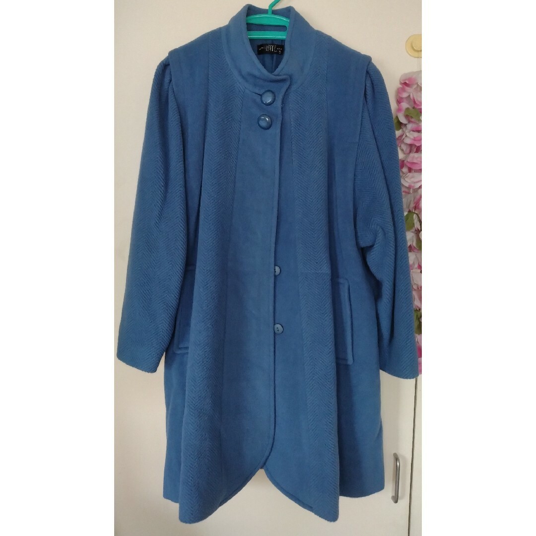 フリーサイズ　素敵なデザイン　毛100％　ブルー系コート レディースのジャケット/アウター(その他)の商品写真