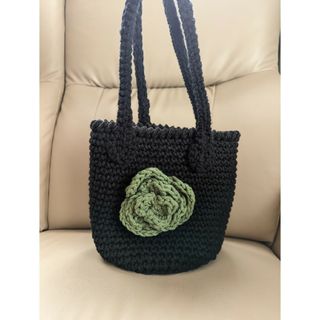 【手編み・ハンドメイド】コットン　ハンドバッグ　立体花モチーフ(バッグ)