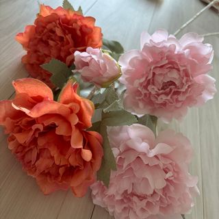 フェイクフラワー 造花 オレンジ ピンク お花 牡丹(その他)