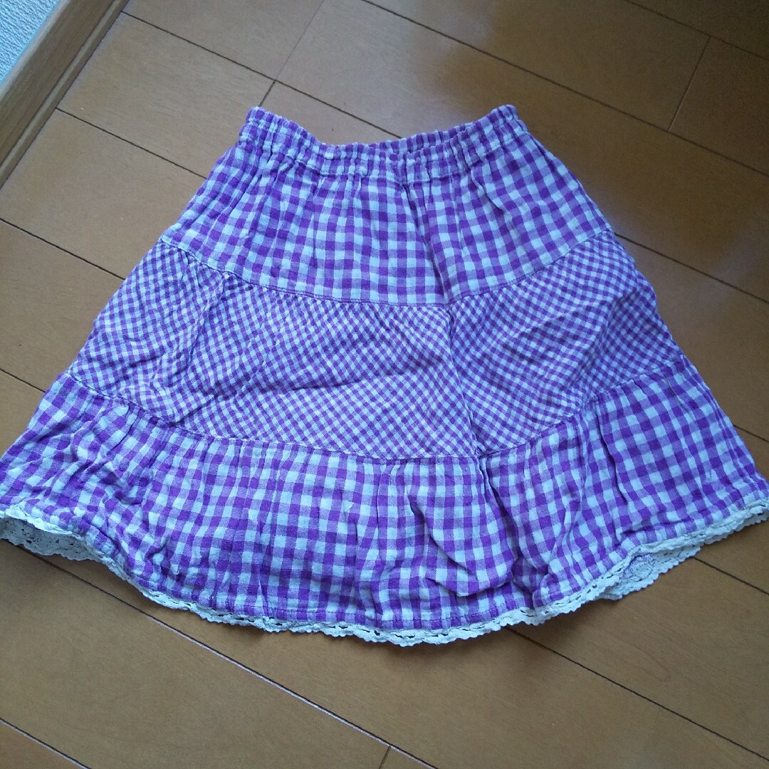 120cm スカート ギンガムチェック 紫 キッズ/ベビー/マタニティのキッズ服女の子用(90cm~)(スカート)の商品写真