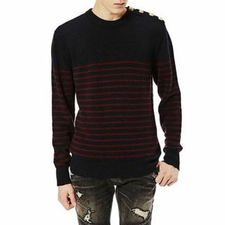 バルマン(BALMAIN)のバルマン BALMAIN 正規品 ゴールド カシミア ボーダー ニット(ニット/セーター)