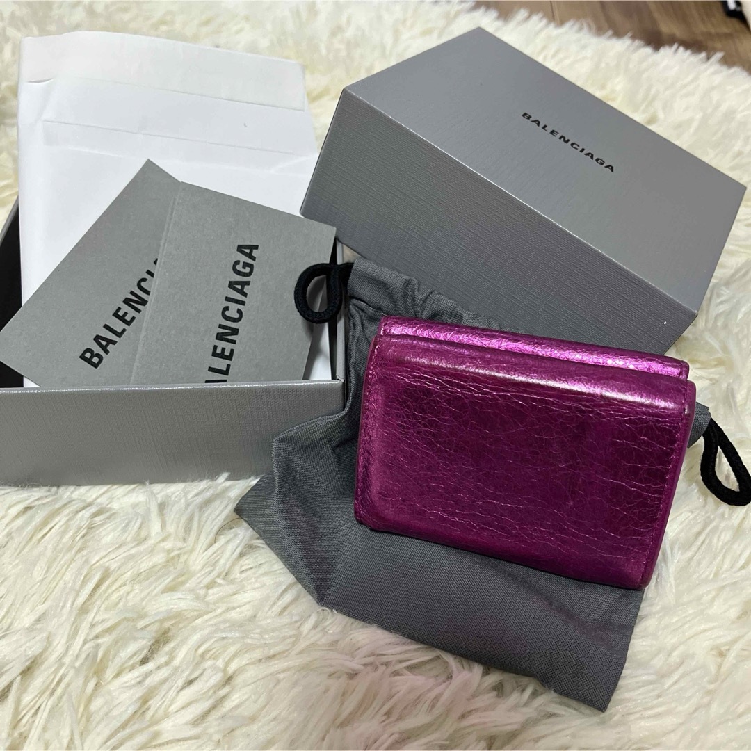 BALENCIAGA 3つ折り財布　メタリックピンク