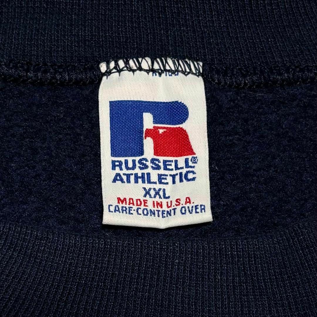 Russell Athletic(ラッセルアスレティック)の90s USA製古着　ロゴスウェット　ワンポイント　ネイビー　裏起毛 メンズのトップス(スウェット)の商品写真