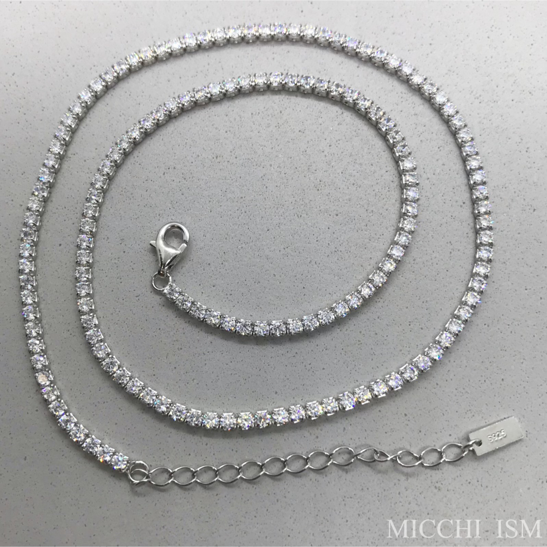 高級テニスチェーンネックレス2mm ジルコニア シルバー925刻印 高級テニスチェーンネックレス2mm ジルコニア シルバー925刻印