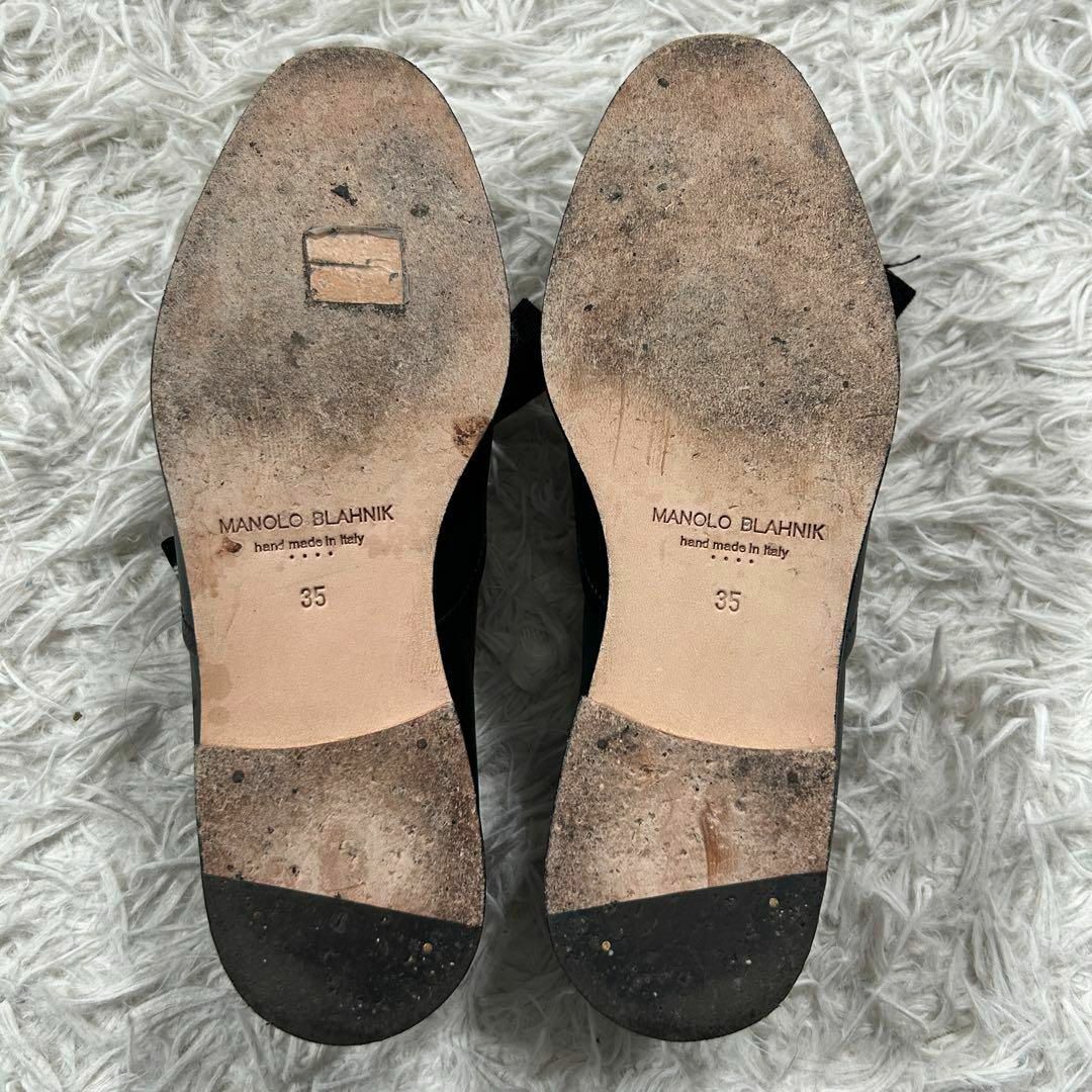 MANOLO BLAHNIK(マノロブラニク)の美品✨マノロブラニク リボン レザー 切り替え ローファー 高級 レディースの靴/シューズ(ローファー/革靴)の商品写真