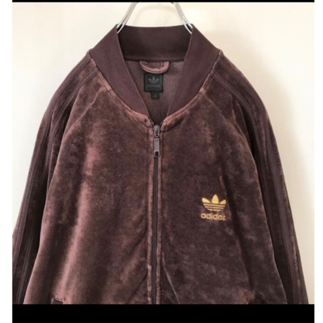 adidas - adidas ベロアトラックトップ 金刺繍トレフォイル adidas - adidas ベロアトラックトップ 金刺繍トレフォイル