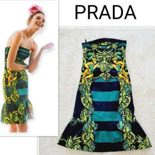 プラダ(PRADA)の【希少】ランウェイコレクション　プラダ　モンキーボーダー　ドレス　ワンピース(ひざ丈ワンピース)