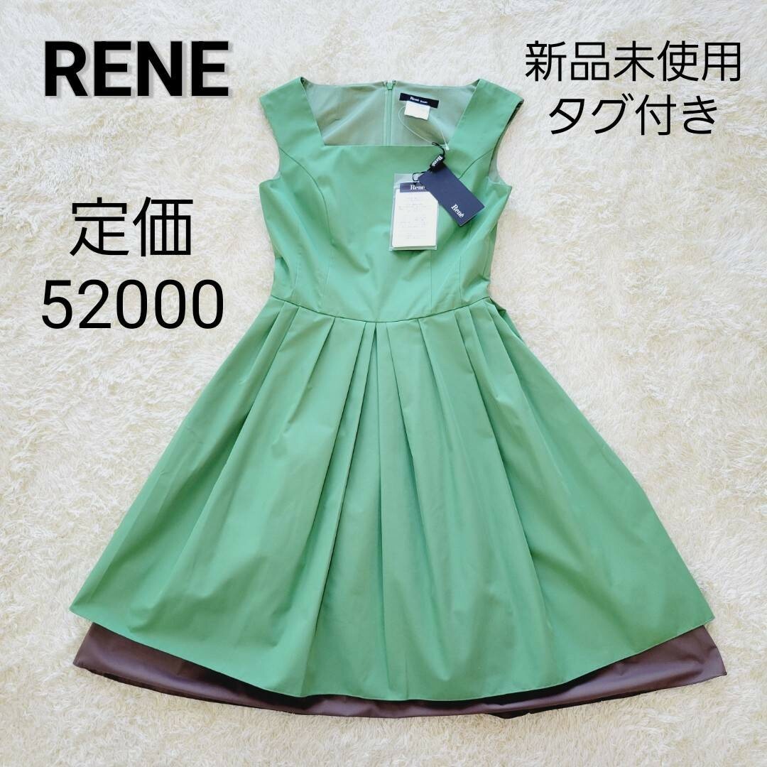 【新品未使用タグ付き】 RENE  タックフレア　ノースリーブ　ワンピースレディース