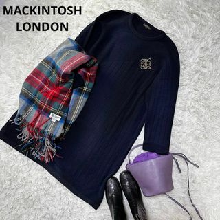 マッキントッシュ(MACKINTOSH)のマッキントッシュロンドン　ニットワンピース　三陽商会　大きい　ネイビー　44(ひざ丈ワンピース)