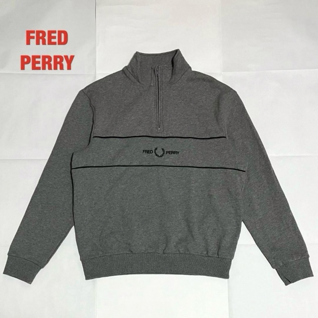 【人気】FRED PERRY　フレッドペリー　ハーフジップスウェット　月桂樹ロゴ長袖