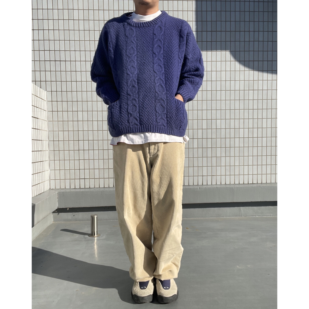 80s90s L.L.Beanフロントポケット付ニットMブルー?VINTAGE 80s90s L.L.Beanフロントポケット付ニットMブルー?VINTAGE