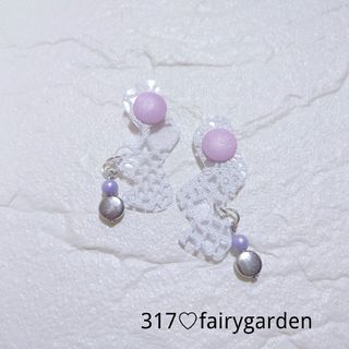 317♡PVCレース×ワンタッチボタン個性派（8color）ピアス　イヤリング(ピアス)